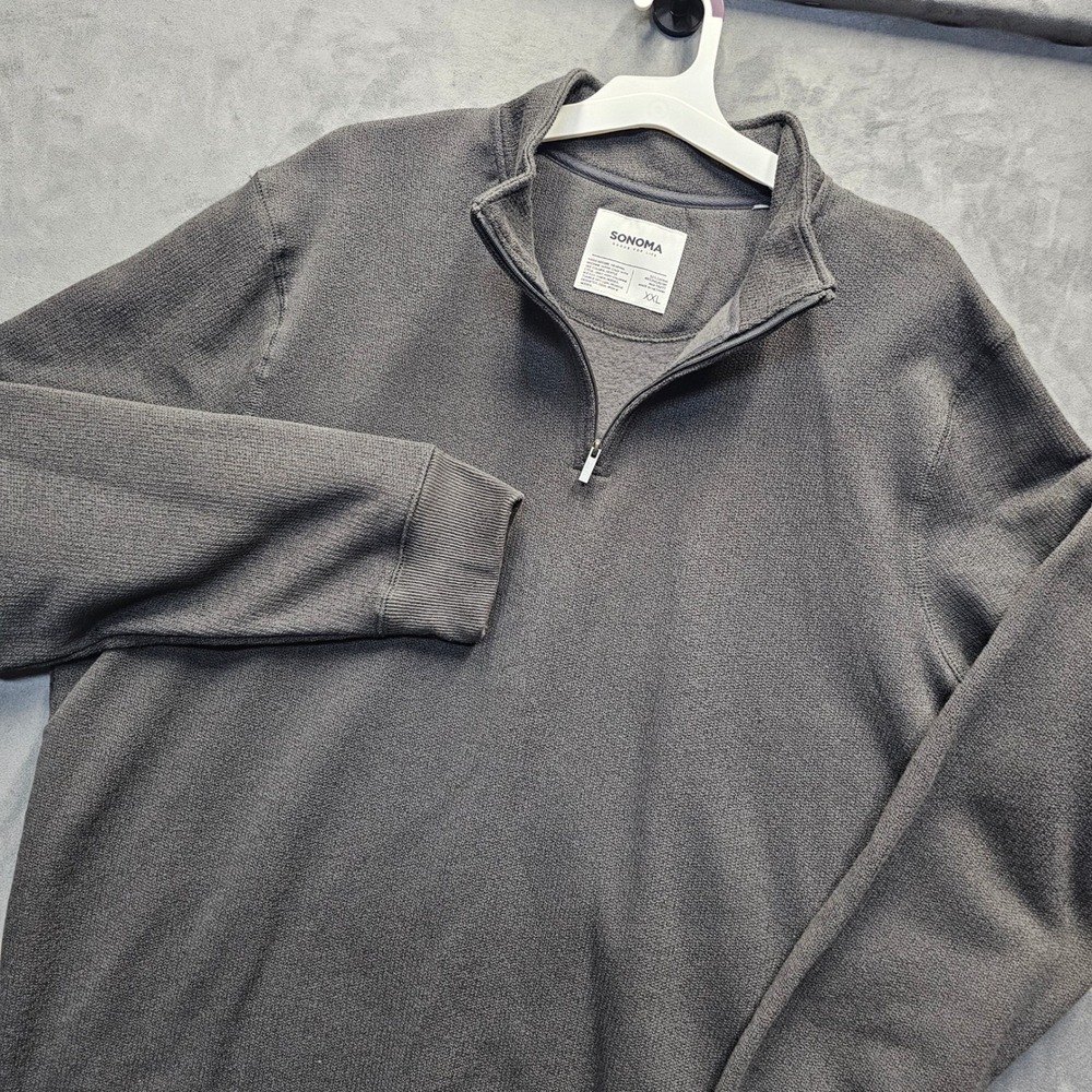 Sonoma Goods For Life Mens XXL Charcoal Gray Quarter Zip Textured Pullover